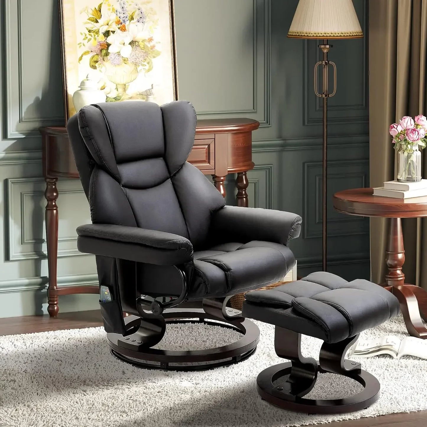 BestsellerMassage Recliner Chair with Ottoman Footrest, 10 Vibration Points, 360° Swivel Reclining Chair, Faux Leather Living Ro