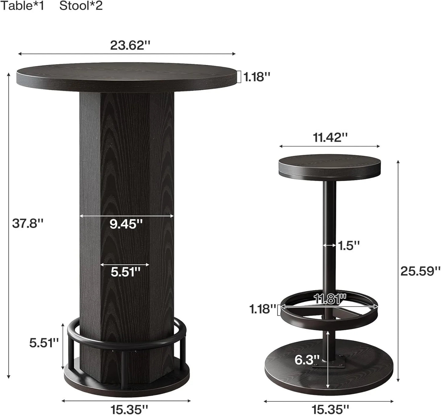 Round Bar Table With Chairs Industrial Bistro Set 2 Barstools