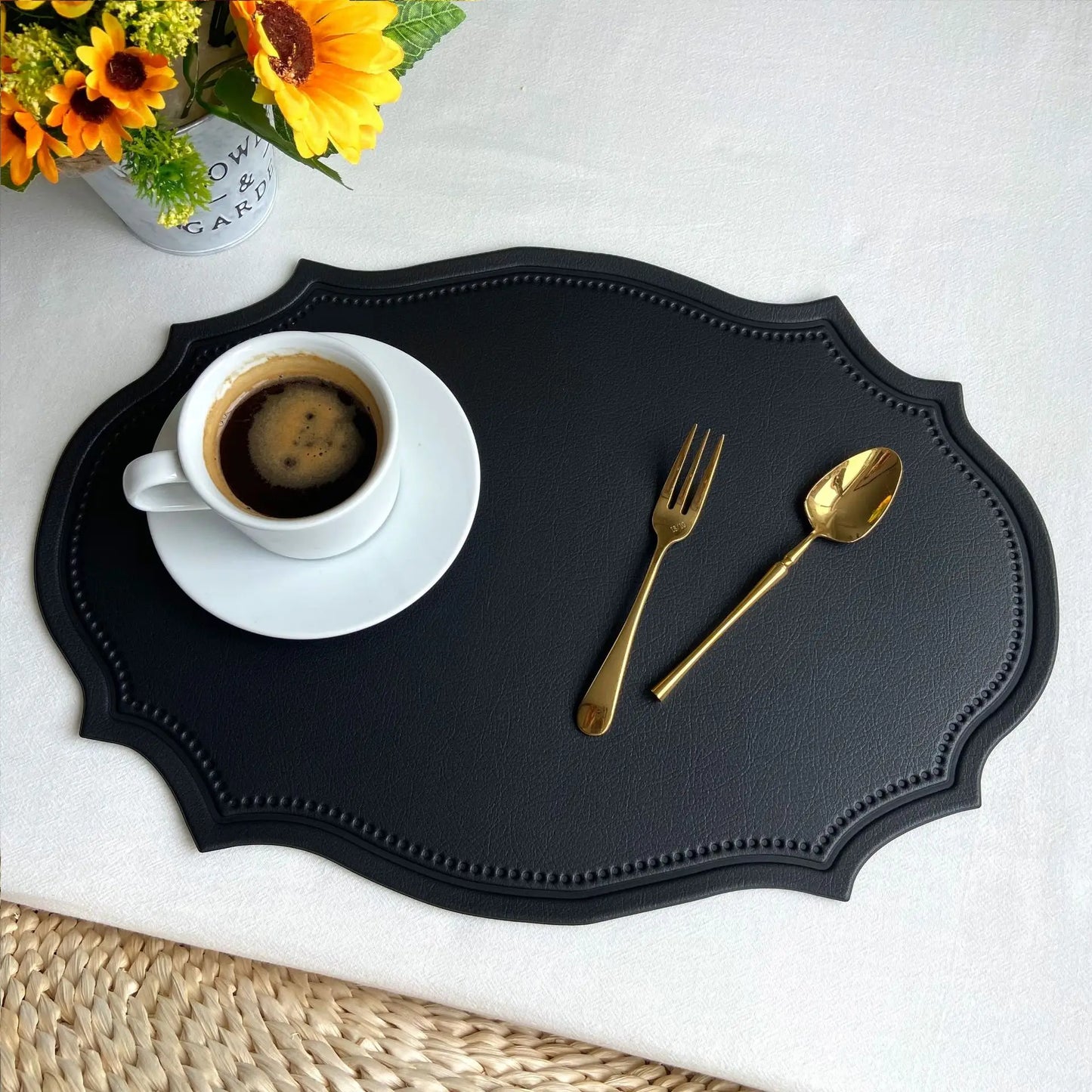 Leather Placemat Tableware Pad Irregular Retro Table Mat Heat Insulation Waterproof and Oil-proof Home Dining PVC Plate Mat