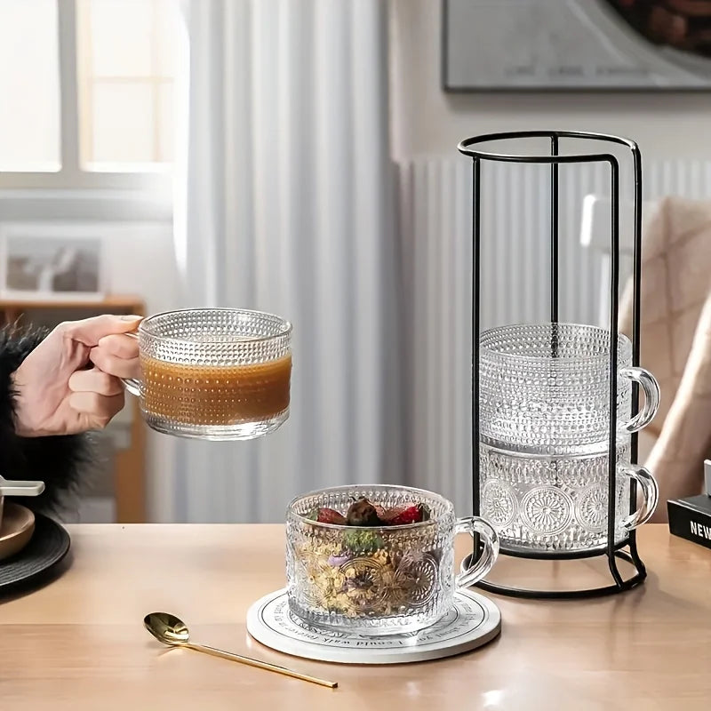 NONEDrinkware 4-Piece Glass Coffee Cup Set With Wooden Lids