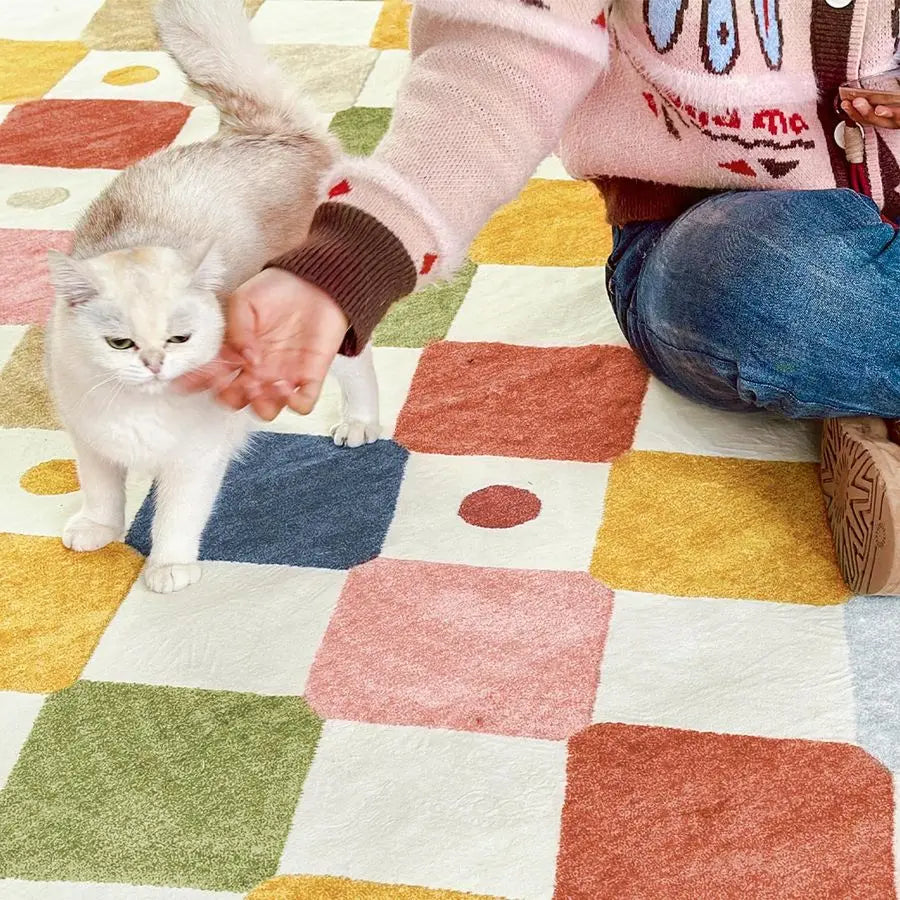 Kids Washable Indoor Rug Diamond Pattern Non Slip Classroom