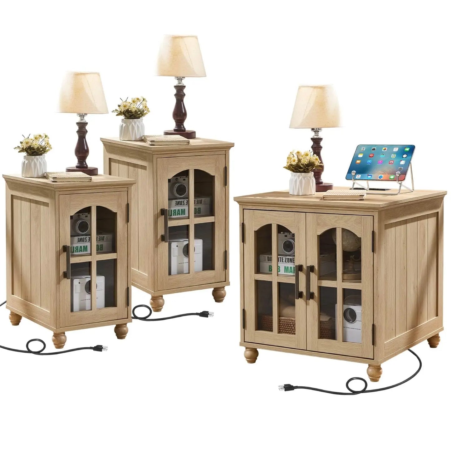 Farmhouse End Table Set of 3 , 18'' Narrow Side Table and 24" Large Sofa Side Table, Wood Night Stand Bedside Table