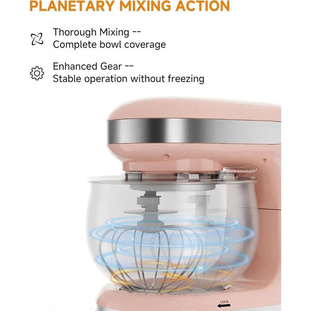 3.4 Quart Electric Stand Mixer - 6 Speeds, Portable Kitchen Mixer with Egg Whisk, Dough Hook, Beater for Daily Use in Pink