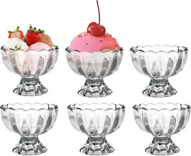 Vintage Glass Dessert Bowls, 5oz Ice Cream Cups for Sundae, Fruit, Pudding & Small Snacks (Set of 6)