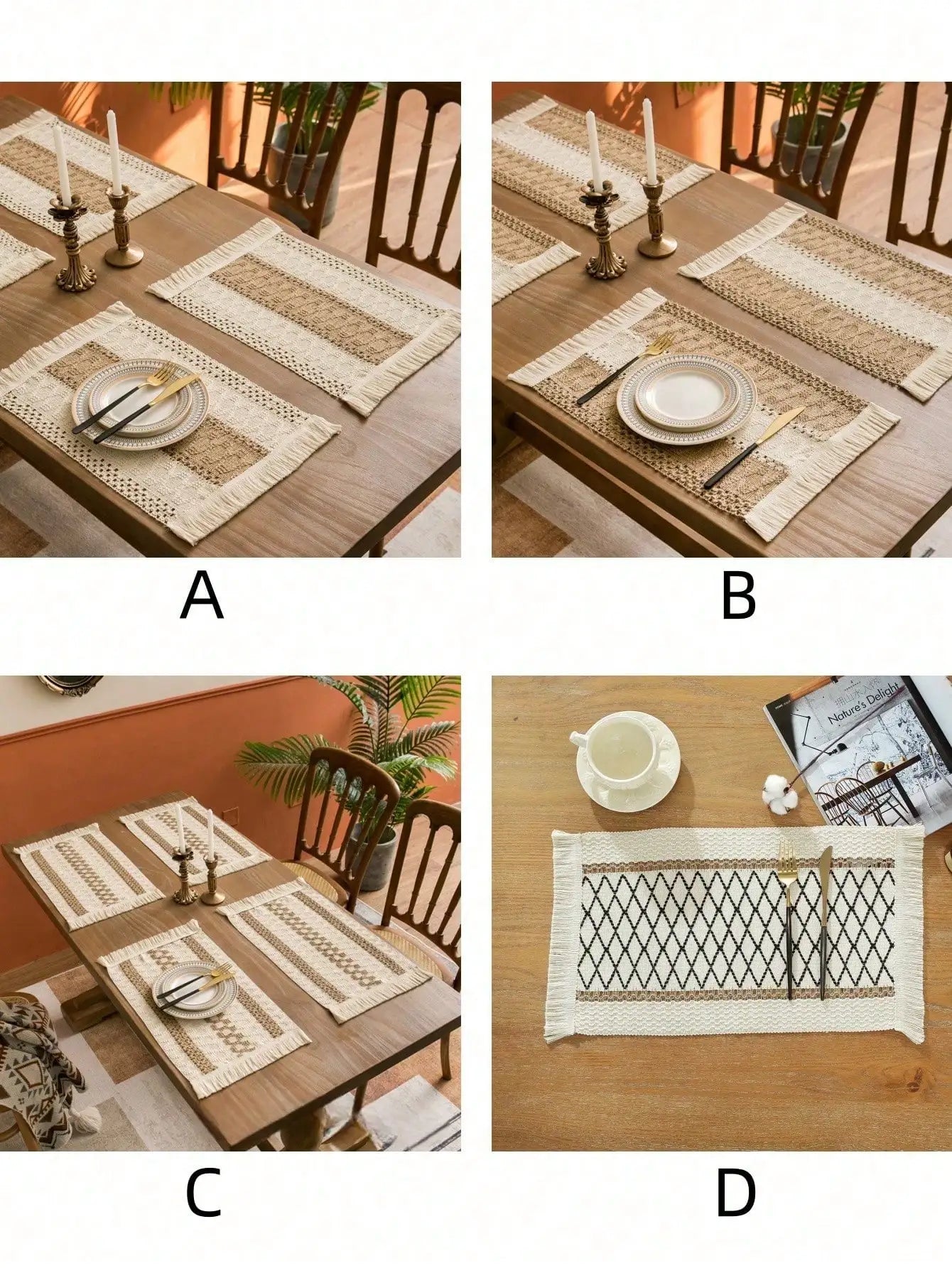 1/4/8pcs Linen Placemats, Placemats Rustic Hemstitch Place Mats For Kitchen Table