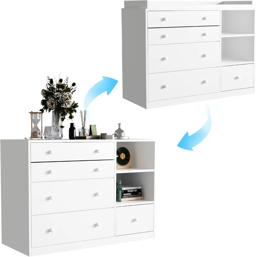 Baby Changing Table Dresser With Five Drawers For Nursery Storage