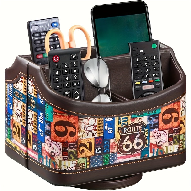 MILITWO 360 Degree Swivel Remote Holder Compartments PU Leather Organizer