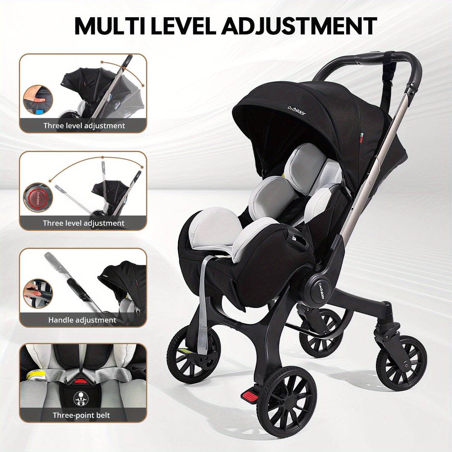 Cochildor Reversible Foldable Baby Stroller Sunshade Safety Belt