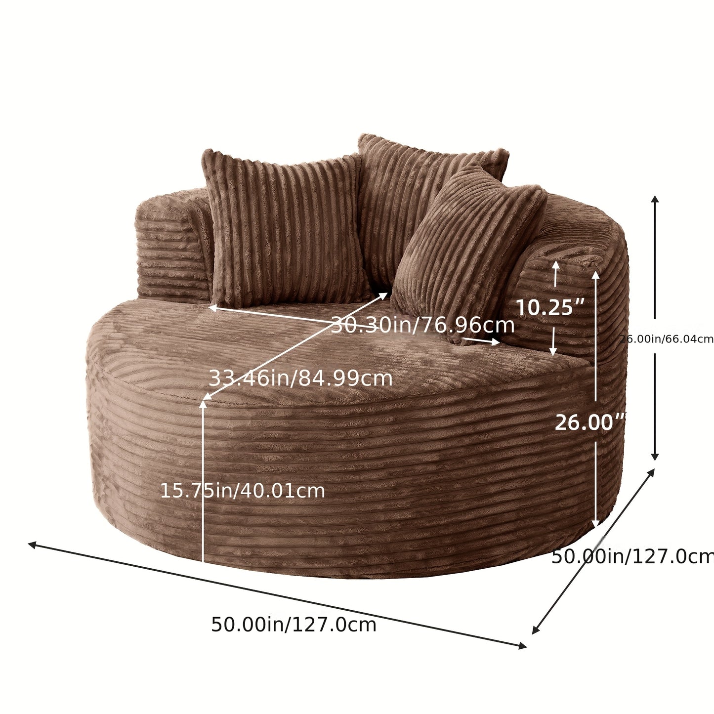 Corduroy Modular Sofa Bed With Built-In Pillows For Living Room
