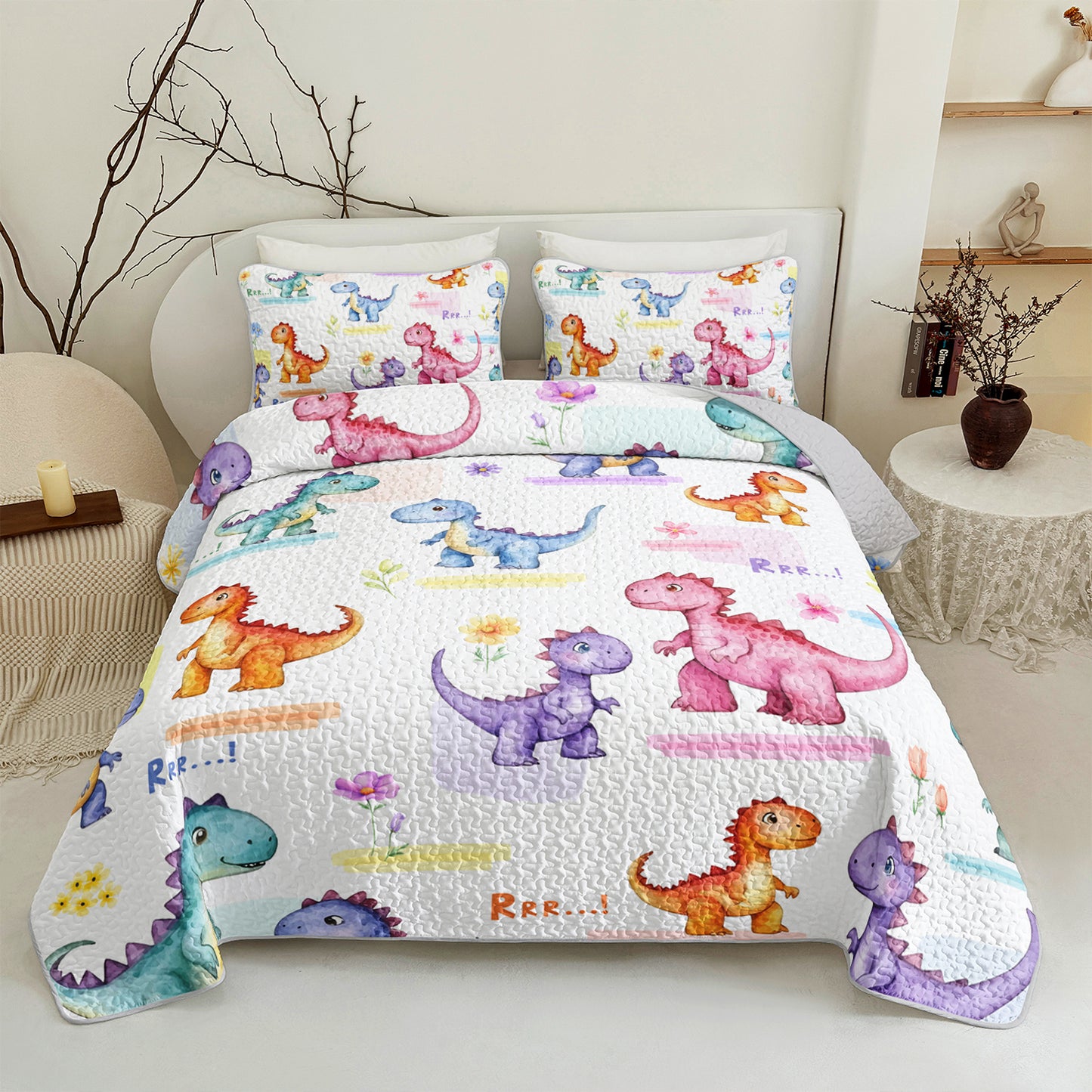 Dinosaur Bedding Set All Season Microfiber Quilted Duvet With Pillowcases