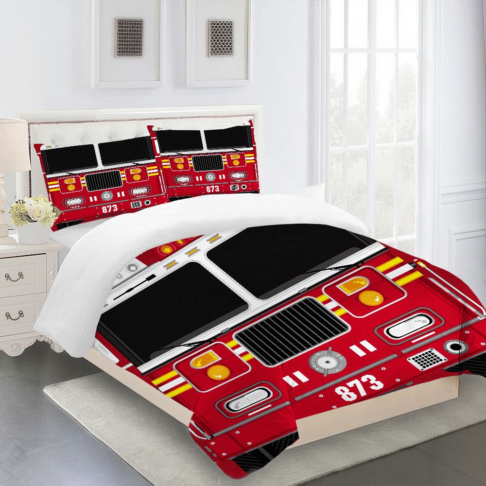 Fire Truck Bedding Duvet Set With Zipper Closure 3 Piece
