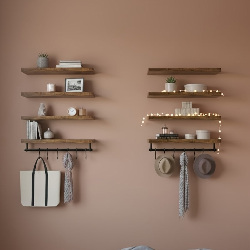 LDQ Rustic Floating Shelves With Hidden Brackets For Wall Decor