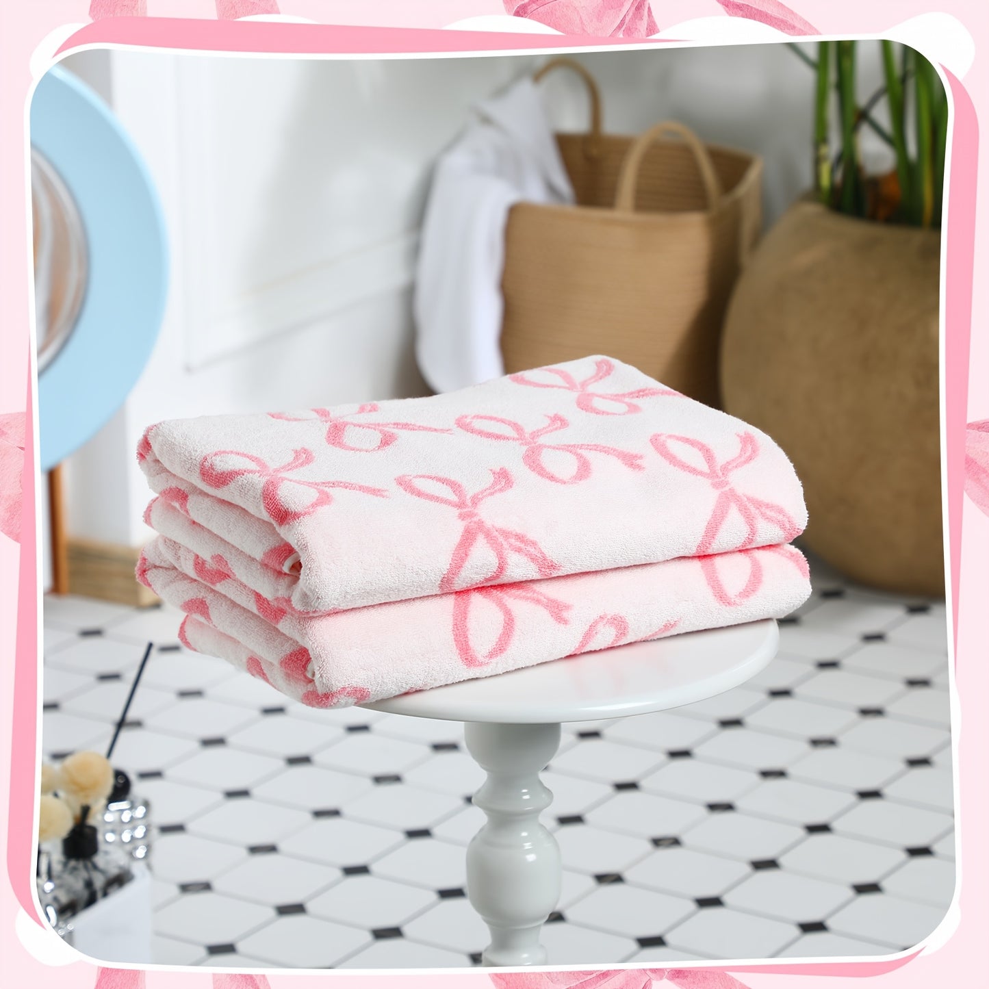 OUTUS Coquette Bow Bath Towels Set Of 2 100 Percent Cotton Absorbent