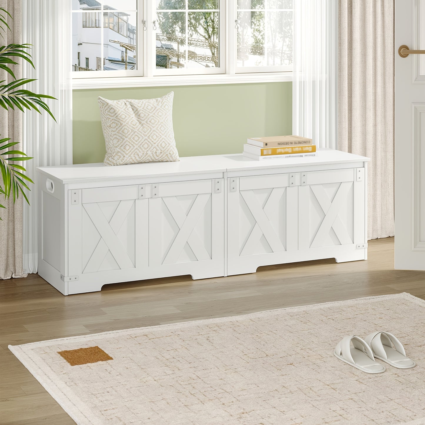 HZUANERI Farmhouse Wooden Storage Chest Lift Top Organizer With 2 Hinges