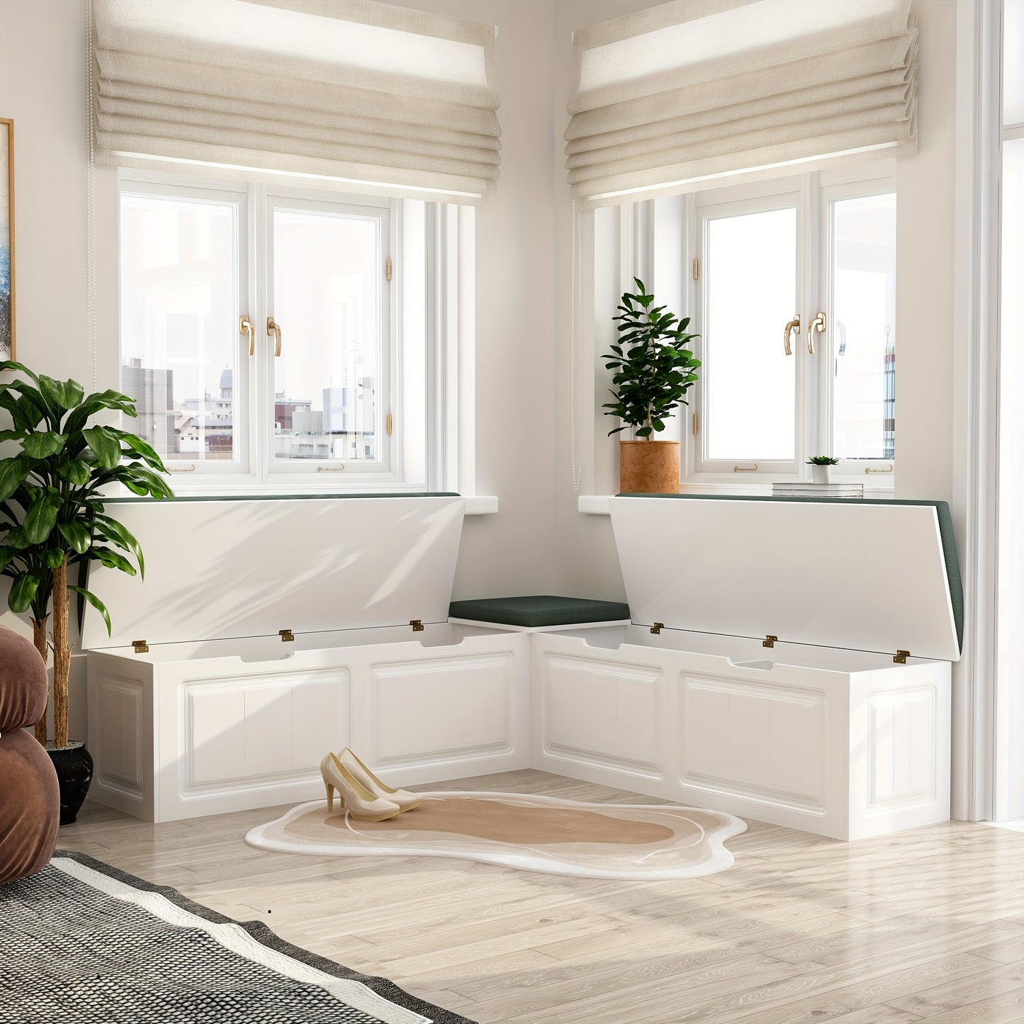 FUFU&GAGA Modern L Shaped Shoe Bench With Flip Storage Cabinet