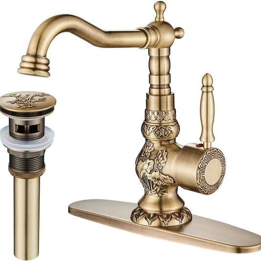 YAGATAP Antique Brass Bathroom Faucet 360 Swivel Spout Vanity Sink