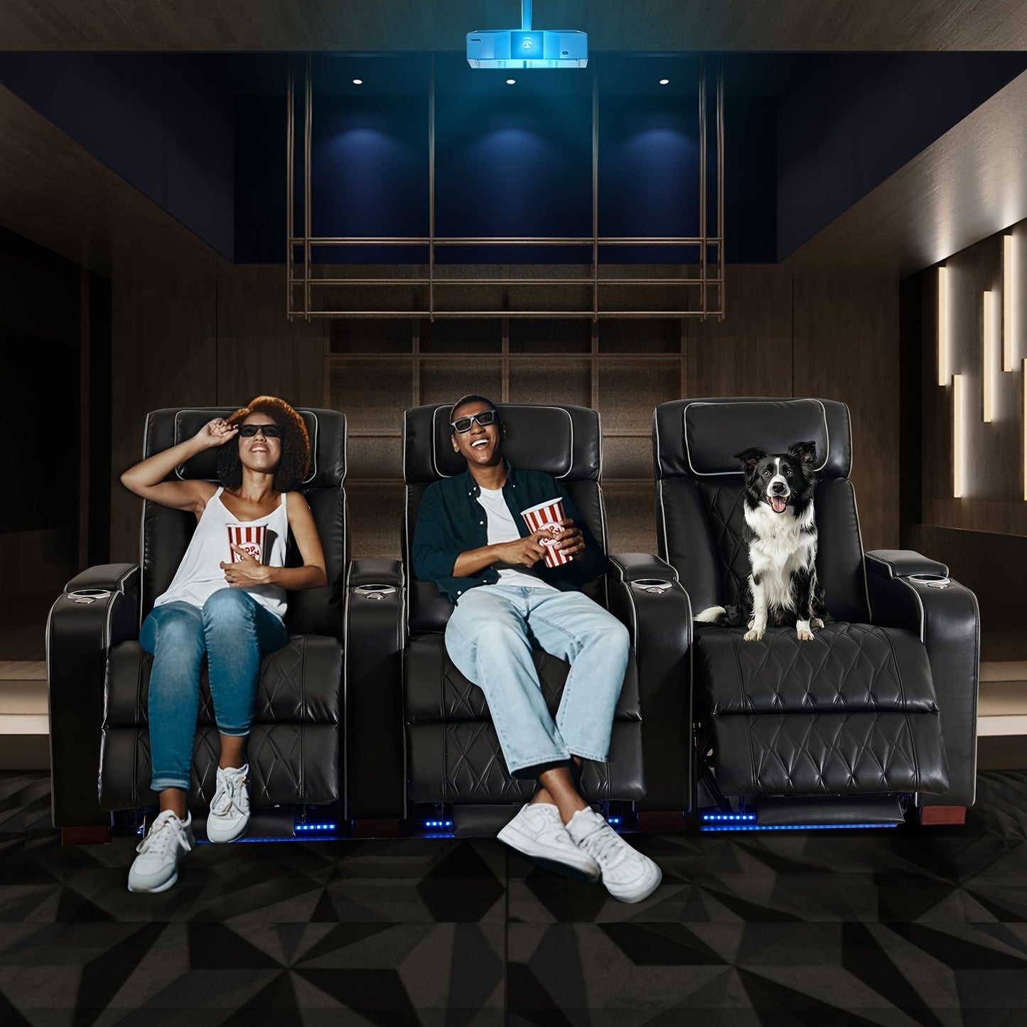 Consofa Home Theater Seating Power Recline Leather Memory Foam Sofa
