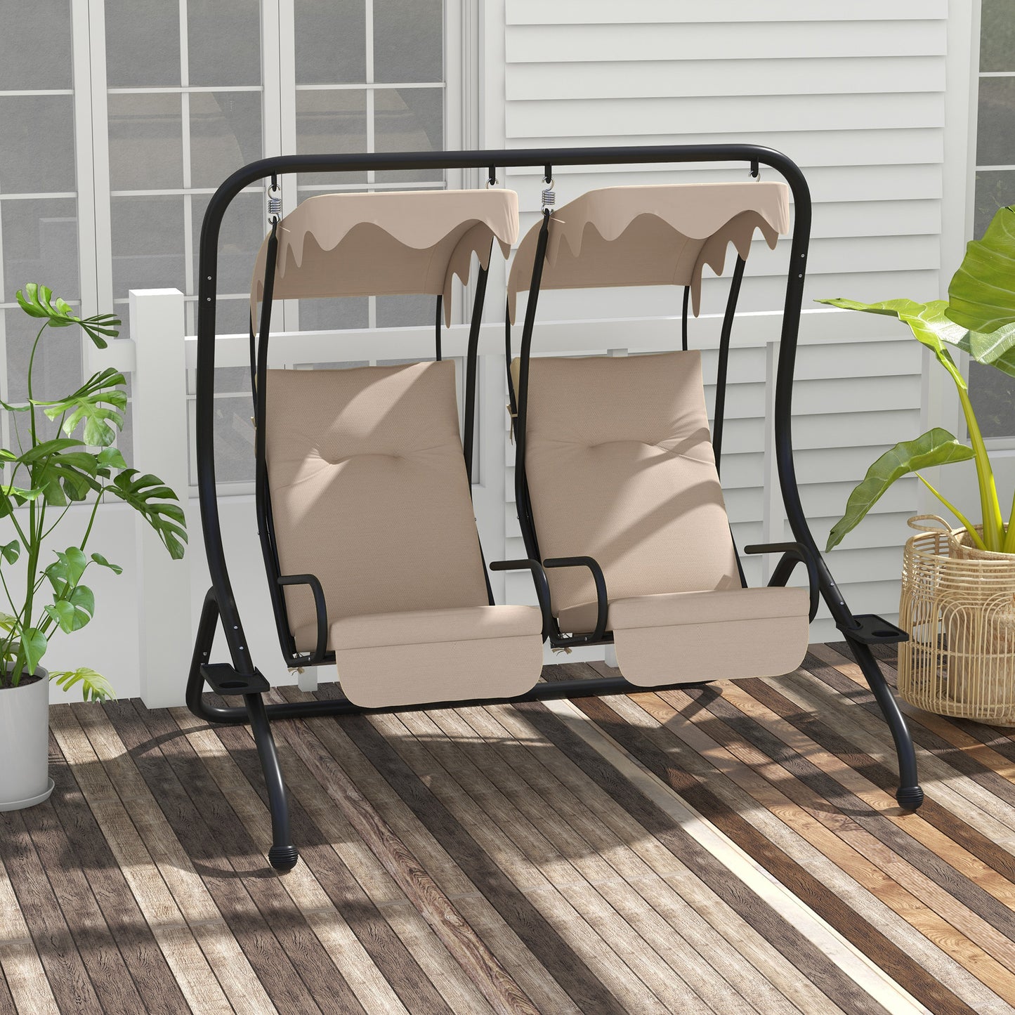 OUTSUNNY Patio Swing Chair With 2 Seats Cup Holders