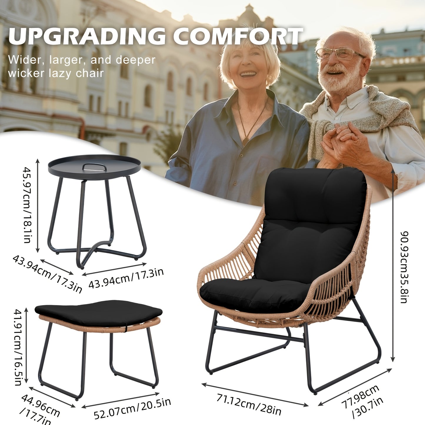 TAPPIO 3 Piece Outdoor Patio Furniture Set Papasan Chair Ottoman
