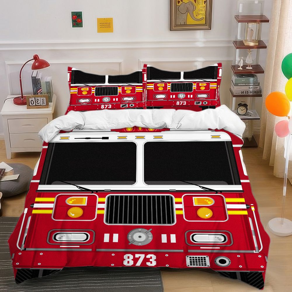 Fire Truck Bedding Duvet Set With Zipper Closure 3 Piece