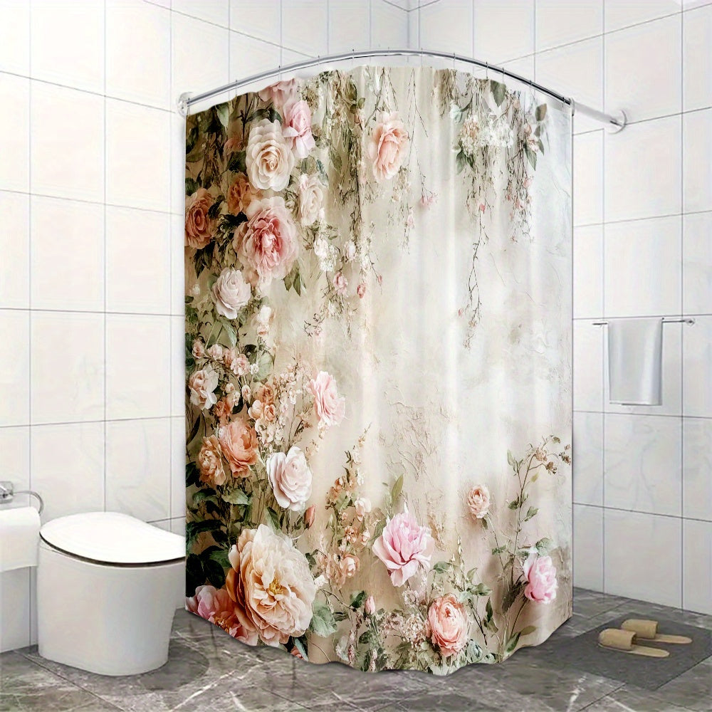 Elegant Floral Shower Curtain With Roses for Bathroom Decor