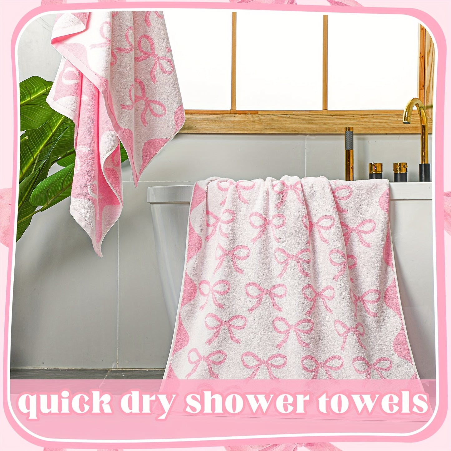 OUTUS Coquette Bow Bath Towels Set Of 2 100 Percent Cotton Absorbent