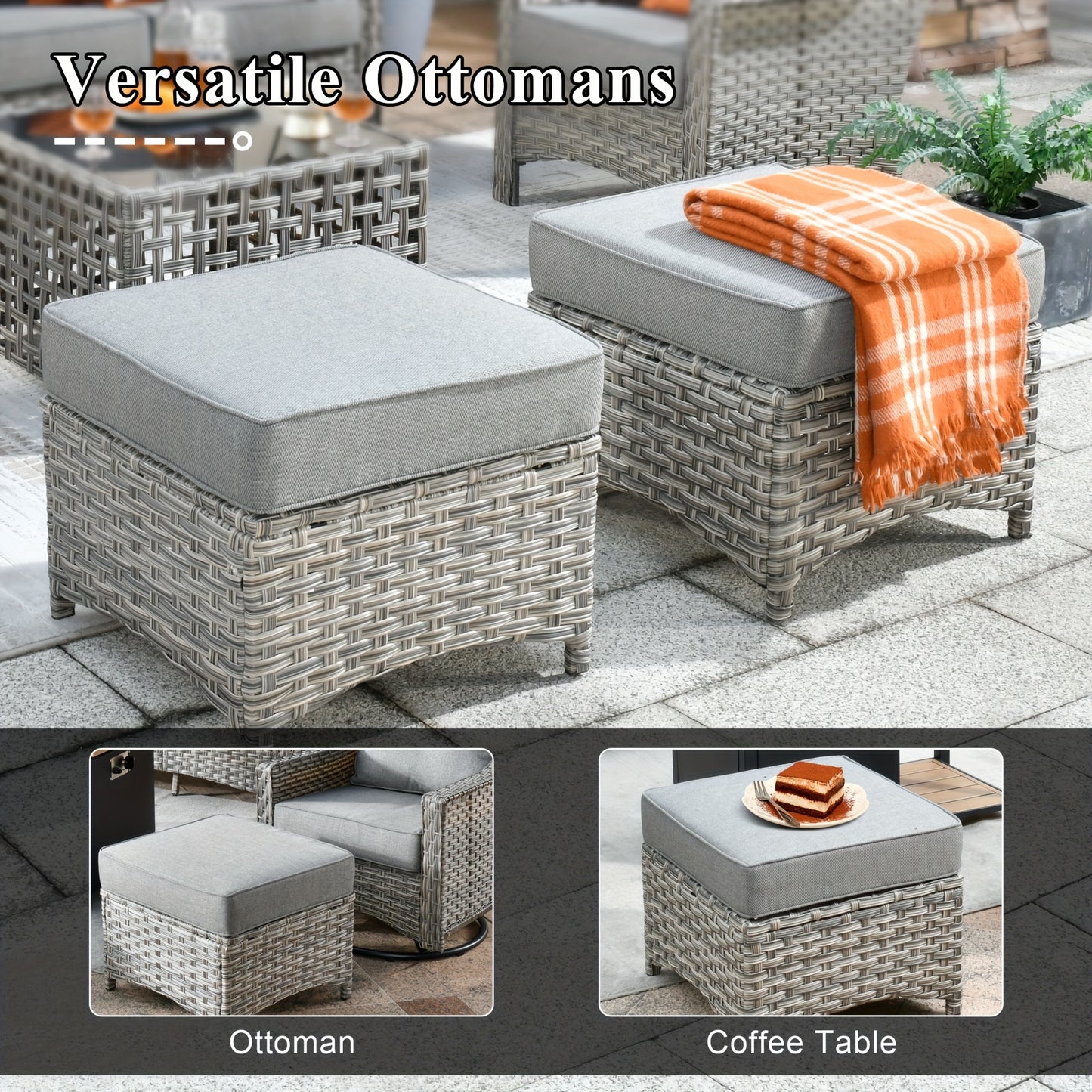HOOOWOOO Outdoor 360-Degree Swivel Chairs Set With Ottomans And Table