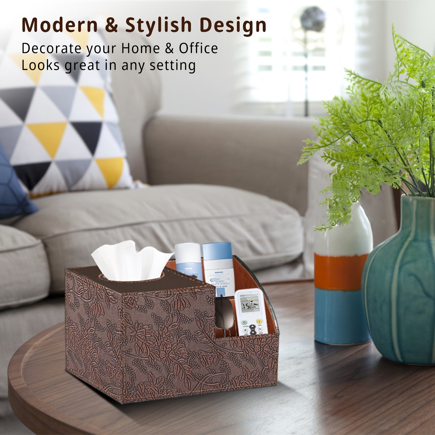 MILITWO Multifunctional PU Leather Napkin Box And Remote Holder
