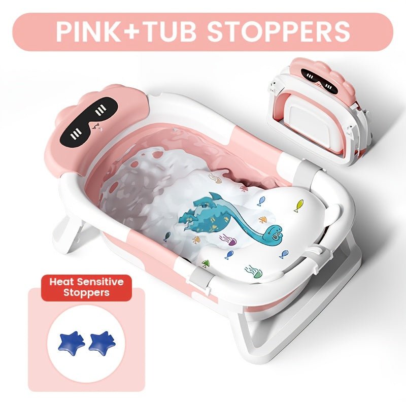 LEOOY Foldable Baby Bathtub With Soft Cushion Dinosaur Pattern