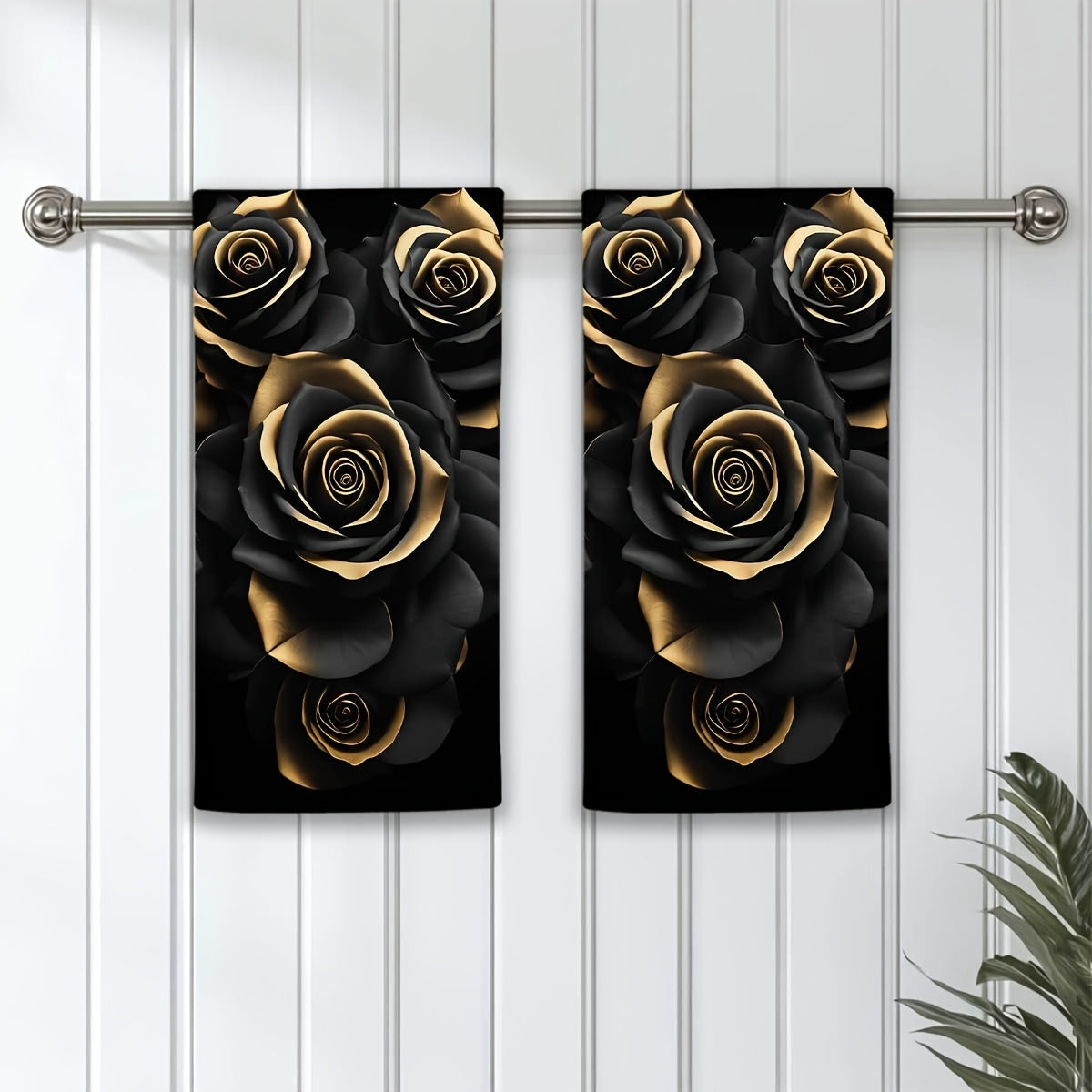 Roses Themed Hand Towels Set 2 Pieces for Bathroom Decor