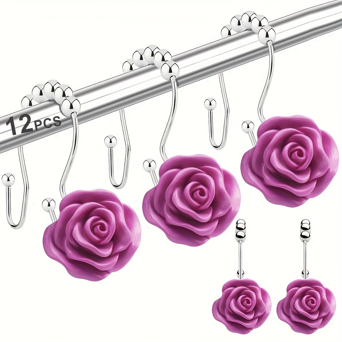 Resin Floral Shower Curtain Hooks Stainless Steel Double Hooks