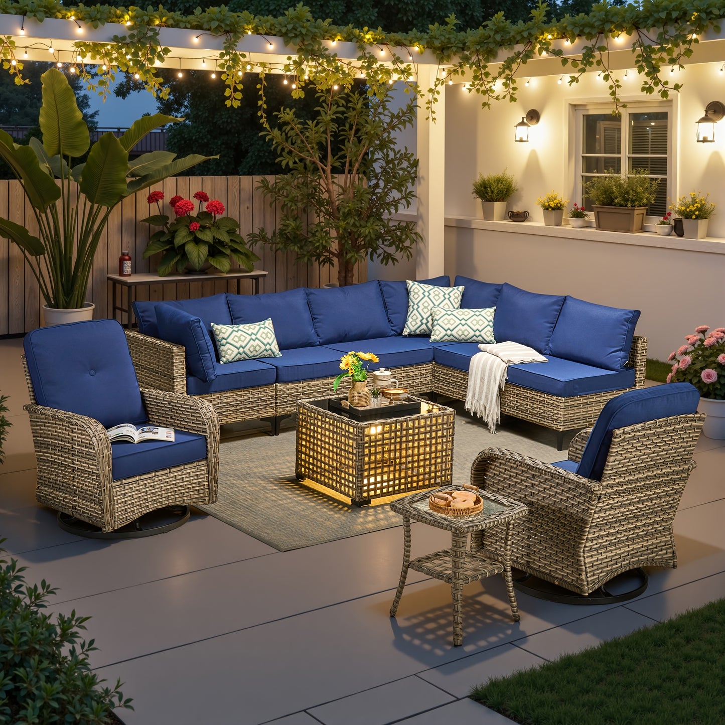 HOOOWOOO Outdoor Patio Furniture Set Wicker Sectional Sofa Swivel Chairs