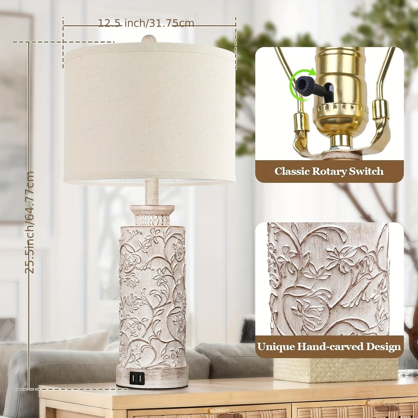 Modern Farmhouse Table Lamps Set Of 2 With USB Ports