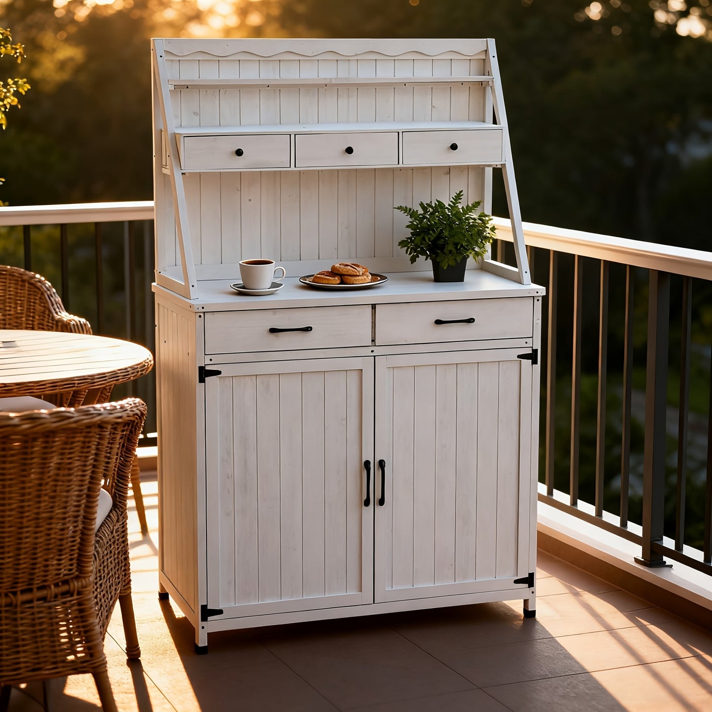Outdoor Solid Fir Potting Station With Double Doors Shelved Top