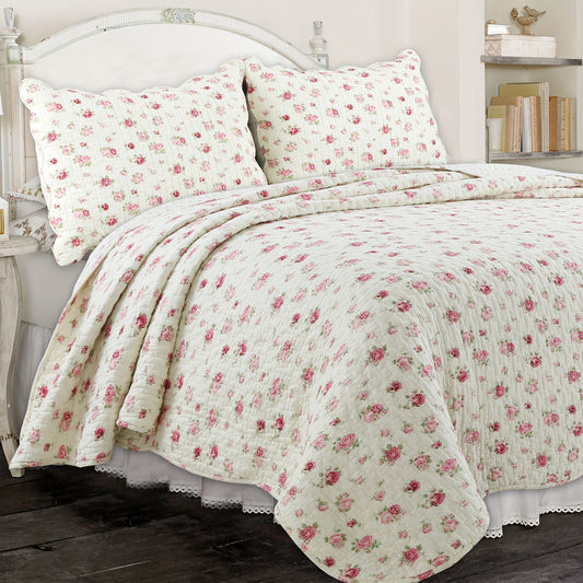 Lightweight Reversible Floral Bedspread Set Patchwork Cotton