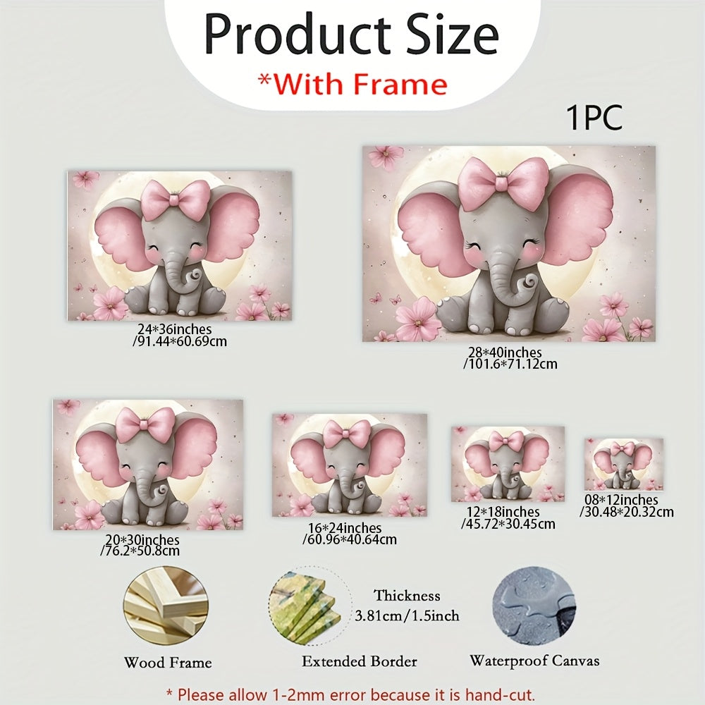 Baby Elephant With Big Ears Wooden Framed Canvas Wall Art