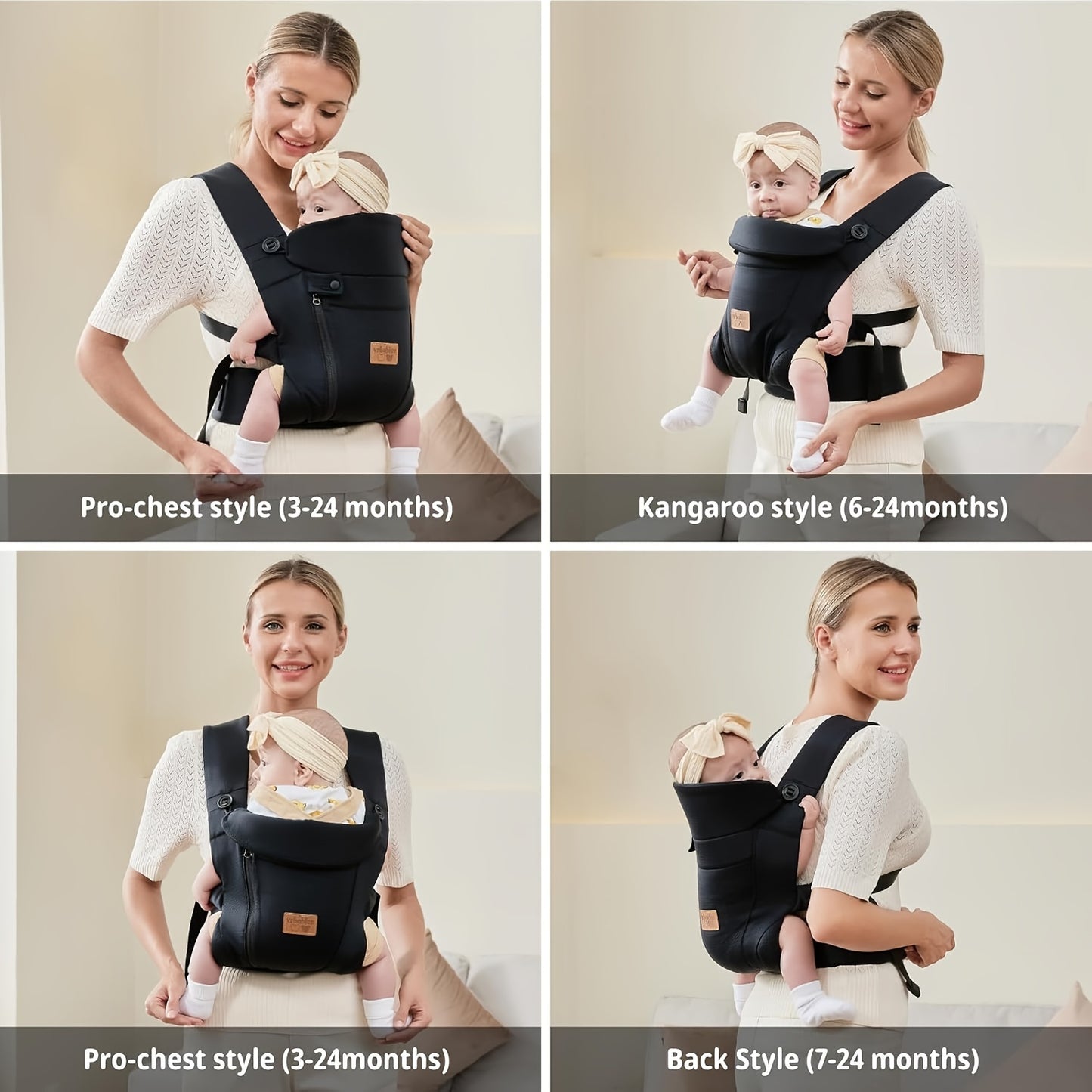 VRBABIES Ergonomic Baby Carrier For Newborn To Toddler Breathable
