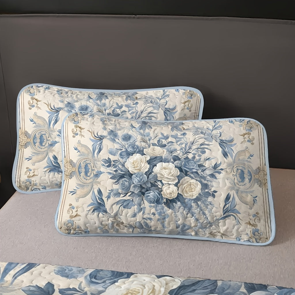 Flower Design Quilt Set Hypoallergenic Breathable All Seasons Lightweight Bedding