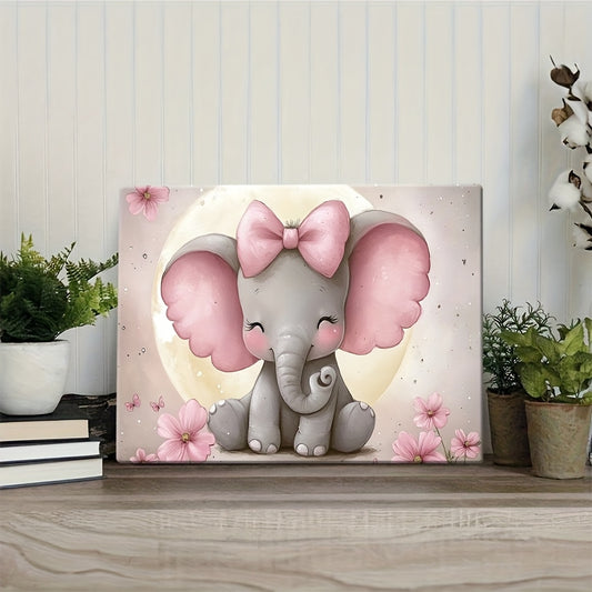 Baby Elephant With Big Ears Wooden Framed Canvas Wall Art