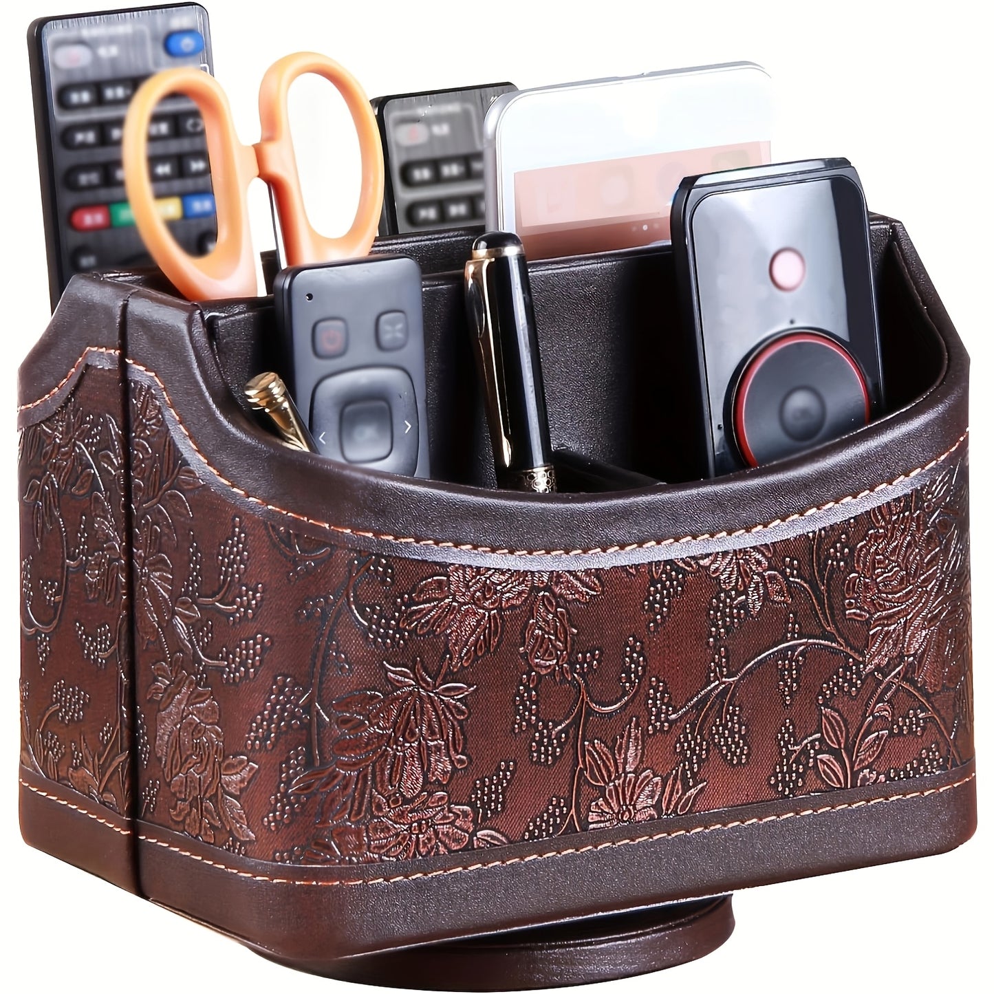 MILITWO 360 Degree Swivel Remote Holder Compartments PU Leather Organizer