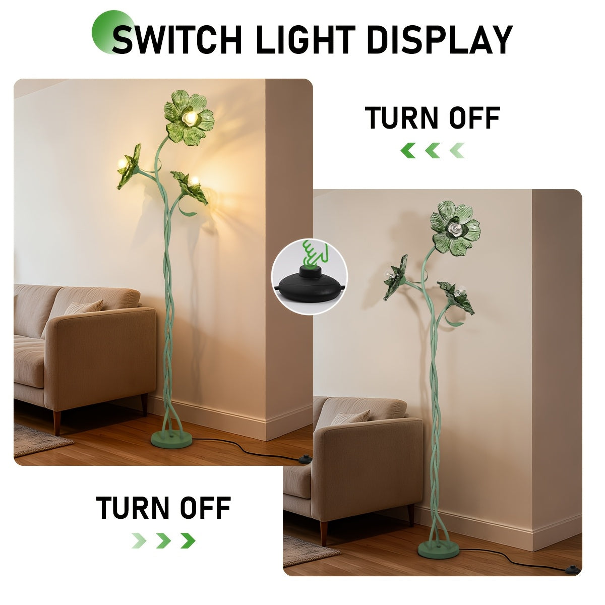 Cherry Blossom Three-Head Floor Lamp With Retractable Swivel Foot Switch