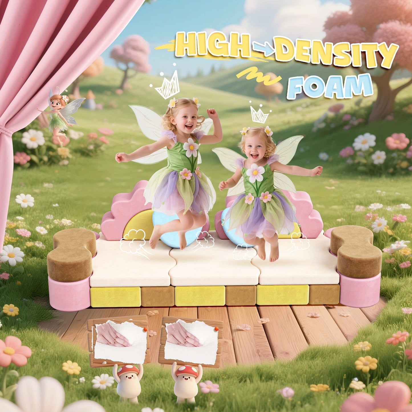 Rengue 23Pcs Modular Kids Play Couches Convertible Foam Nugget Sofa