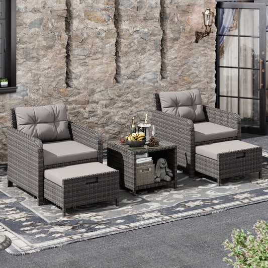 BIFANUO Balcony Furniture FivePiece Patio Conversation Set With Glass Table