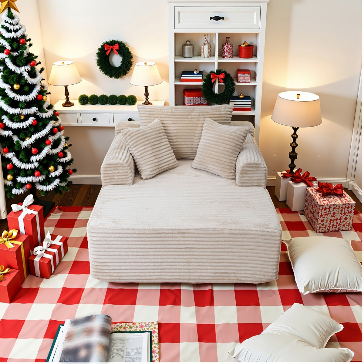 Striped Flannel Lazy Sofa For Cozy Relaxation And Holiday Movies
