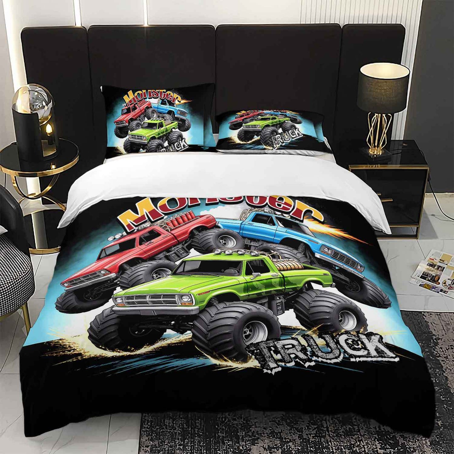Monster Truck Bedding Set Duvet Cover And Pillowcases All Seasons