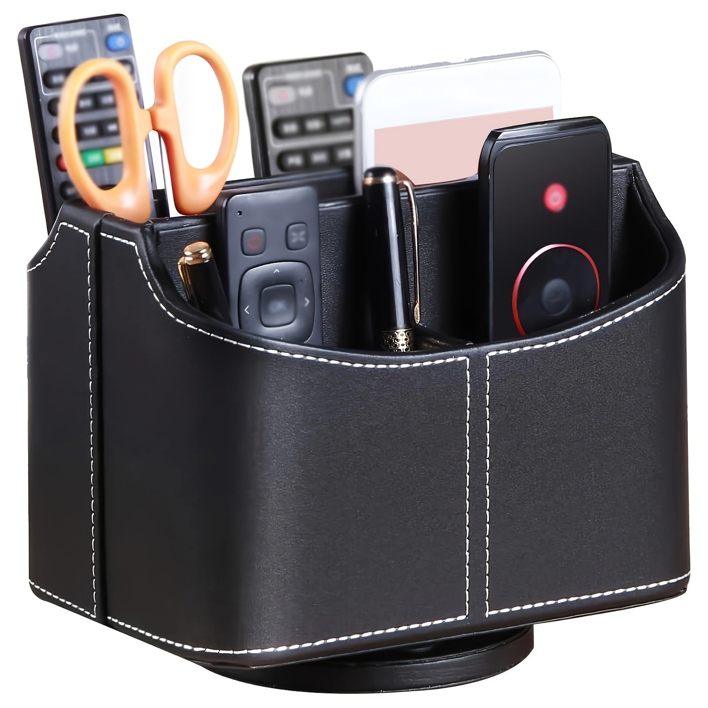 MILITWO 360 Degree Swivel Remote Holder Compartments PU Leather Organizer
