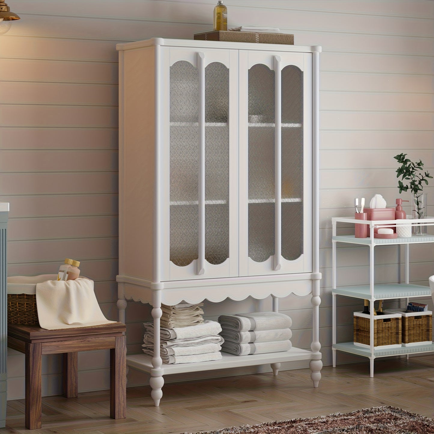 FUFU&GAGA Freestanding Bathroom Cabinet With Frosted Glass Doors