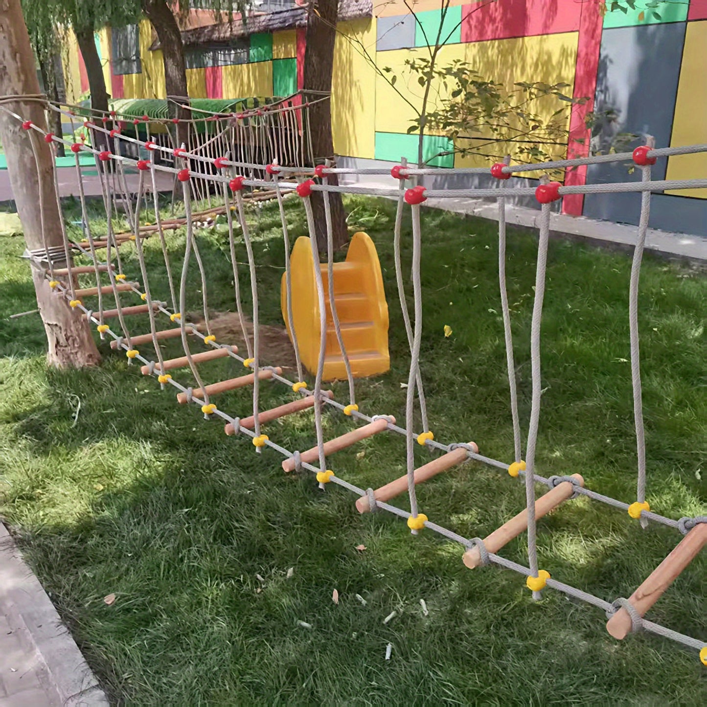 Solid Wood Outdoor Suspension Bridge For Backyard Playground Obstacle Course