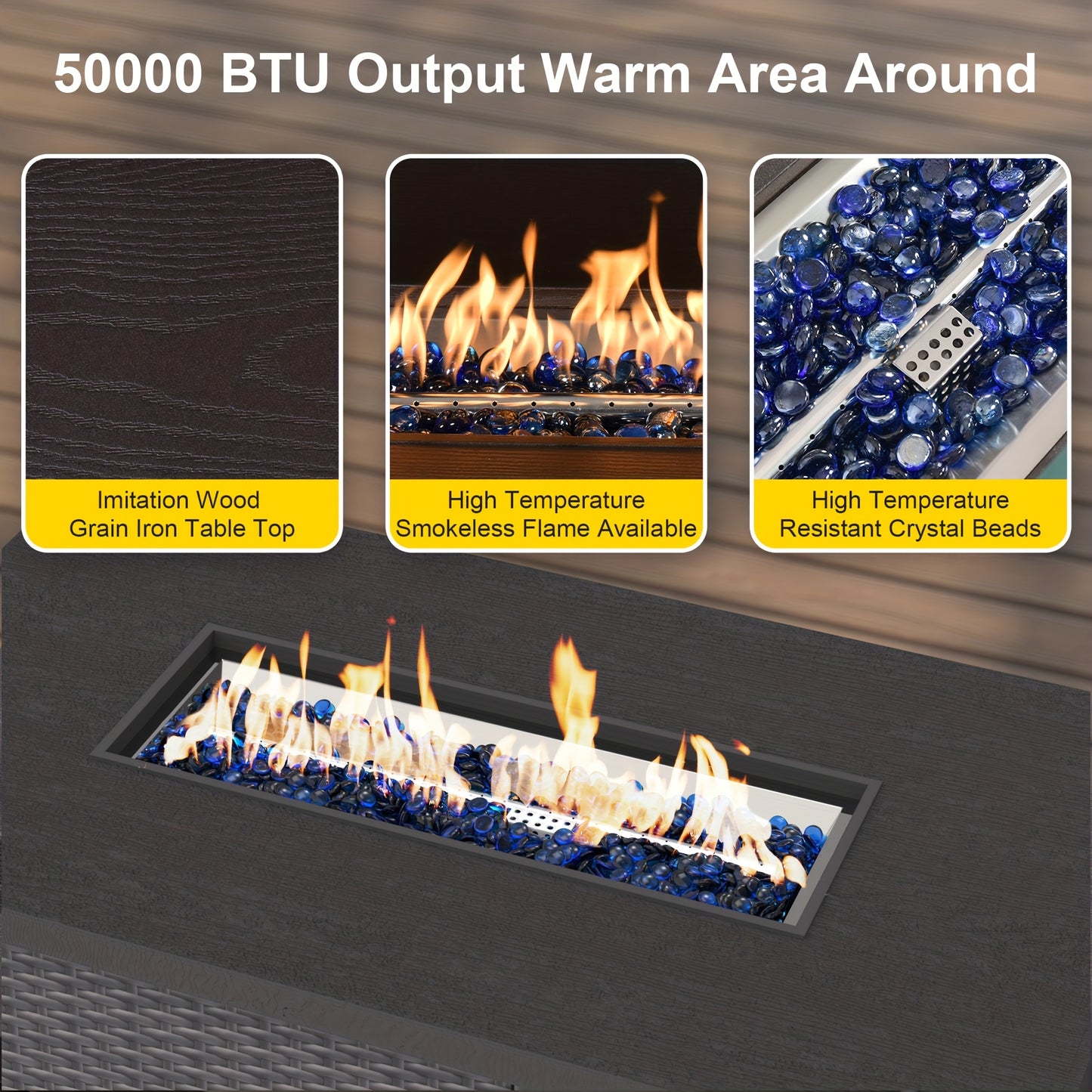 7-Piece Outdoor Patio Furniture Set With Propane Fire Pit Table