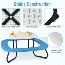 COSTWAY Picnic Table with a Height-Adjustable Umbrella, Durable HDPE Outdoor Table with Four Benches for Eight Kids, Sturdy Metal Structure, Suitable for Indoor And Outdoor Activities for Toddlers Aged 3 And Up